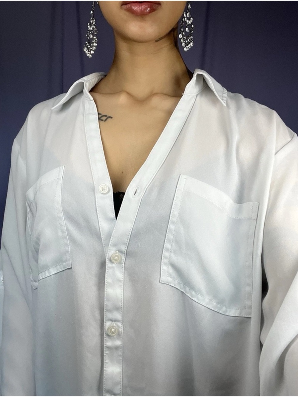 Maurices White Sheer Button Down Long Sleeve Blouse Womens Size XL Pockets Flowy